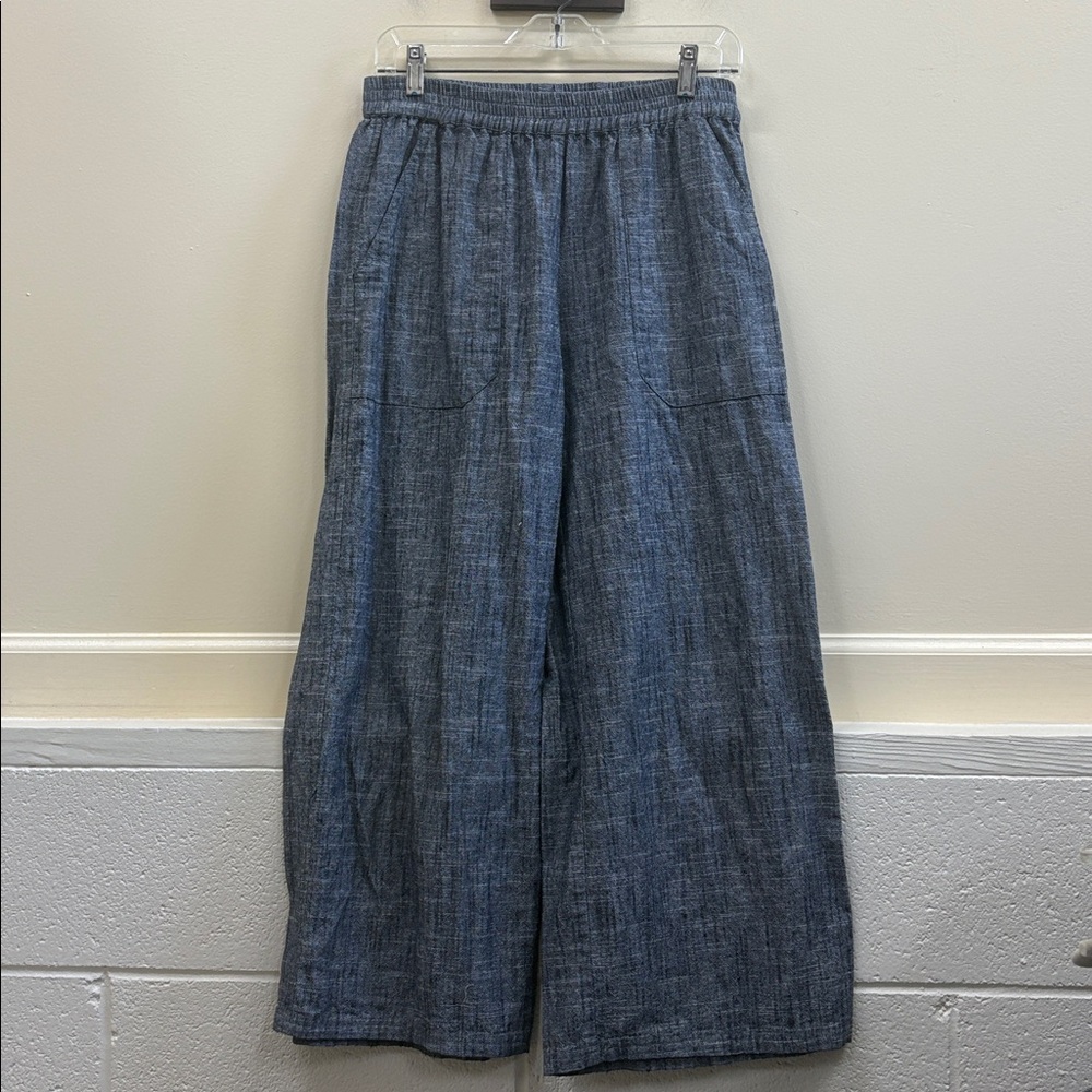 Lilla P women’s M Women's Black-Gray linen blend wide leg pants